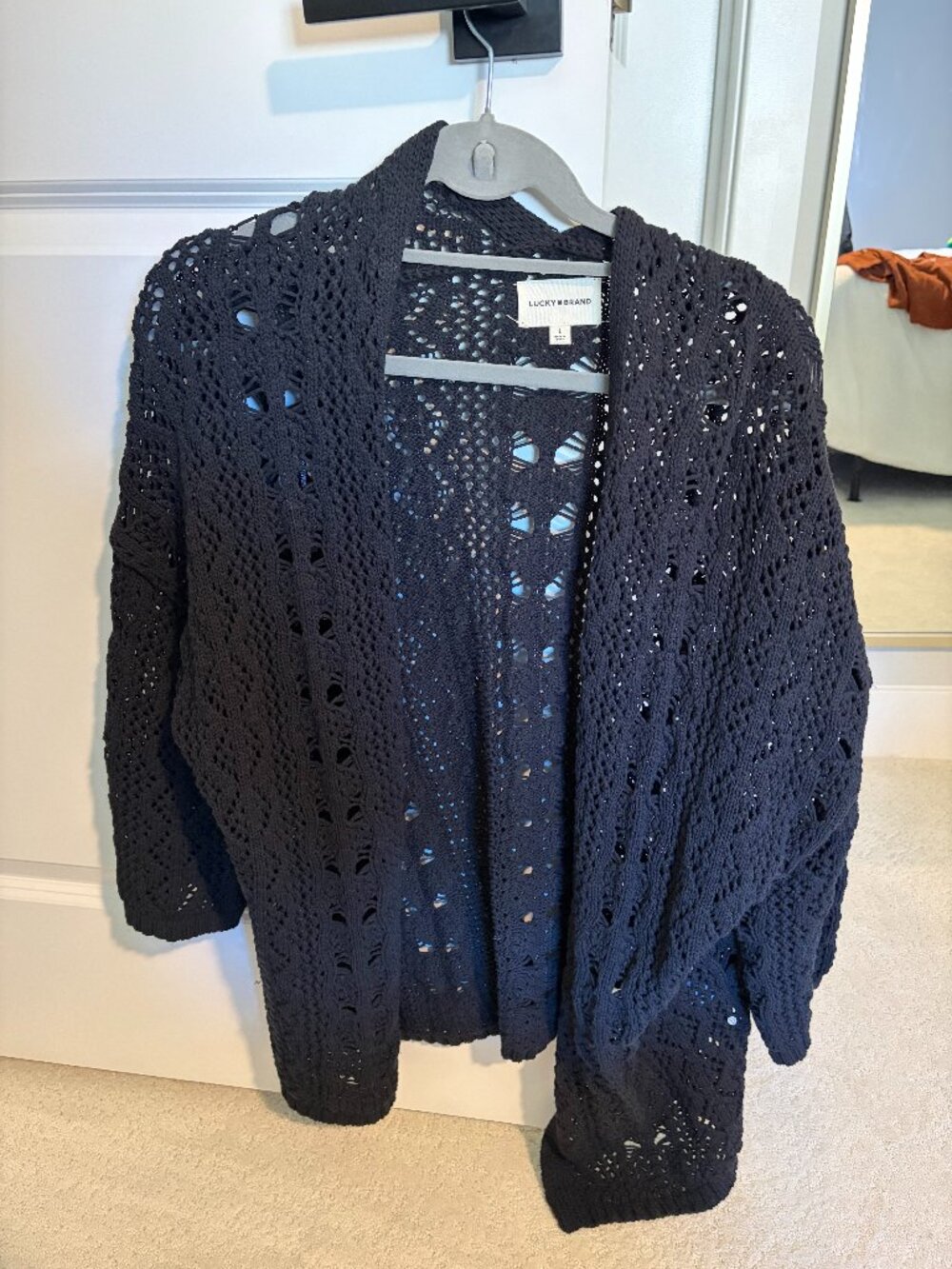 Lucky Brand Black Crochet Cardigan Size Large
